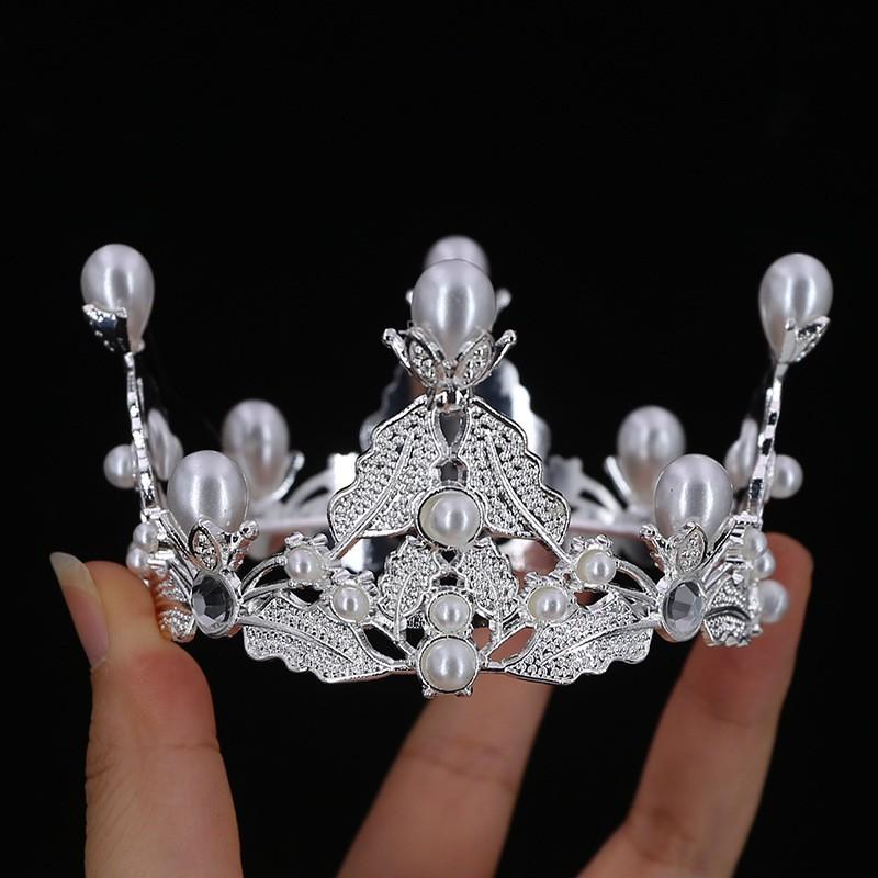 Flowers Baked Cake Crown Rhinestone Pearl Bridal Tiara Children Baroque Crown Tiara Princess
