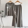 European Style Embroidered Knit Sweater & Loose Wide-Leg Pants Two-Piece Set for Women