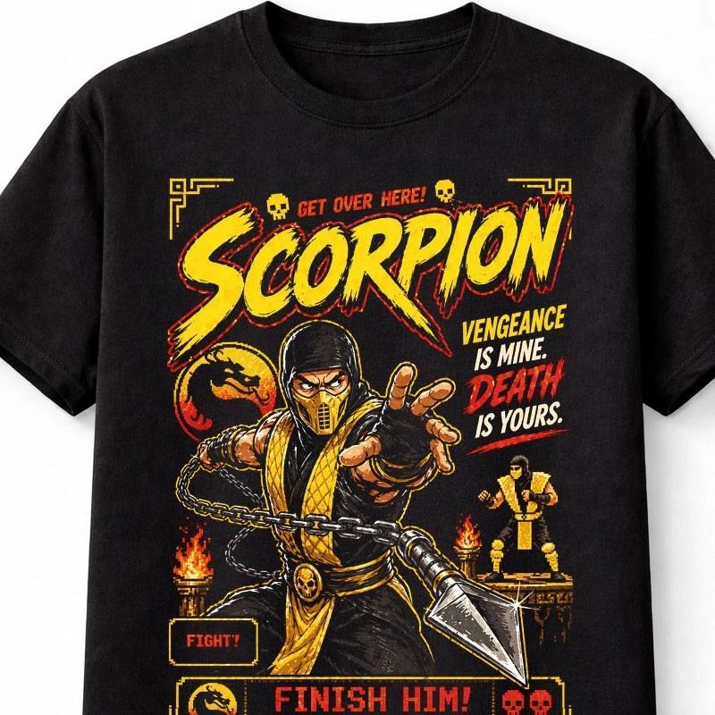 Scorpion Mortal Kombat Get Over Here Arcade TShirt Fighter Unisex TShirt S