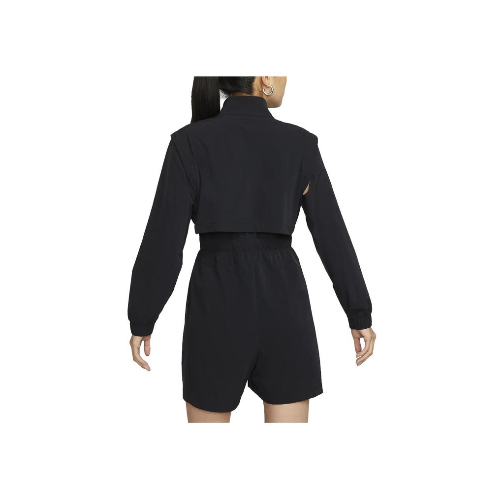 Nike Logo Print Solid Color Zipper Long Sleeve Short Jumpsuit Women Jumpsuits Black DX0149-010