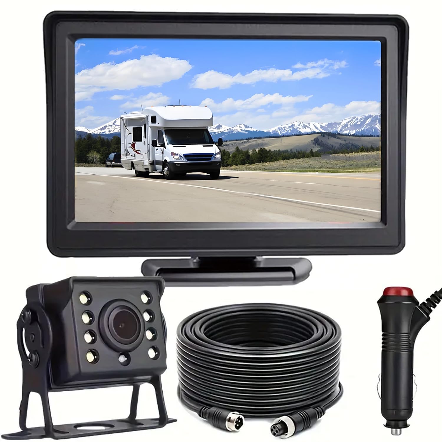 

Монитор камеры заднего вида Tigwiss LCD Задний IP68 Пылезащищенный и 24В Прикуриватель Легкое 15-метровое Удлинение Комплект с Японской Инструкцией, 4,3-дюймовый Монитор,