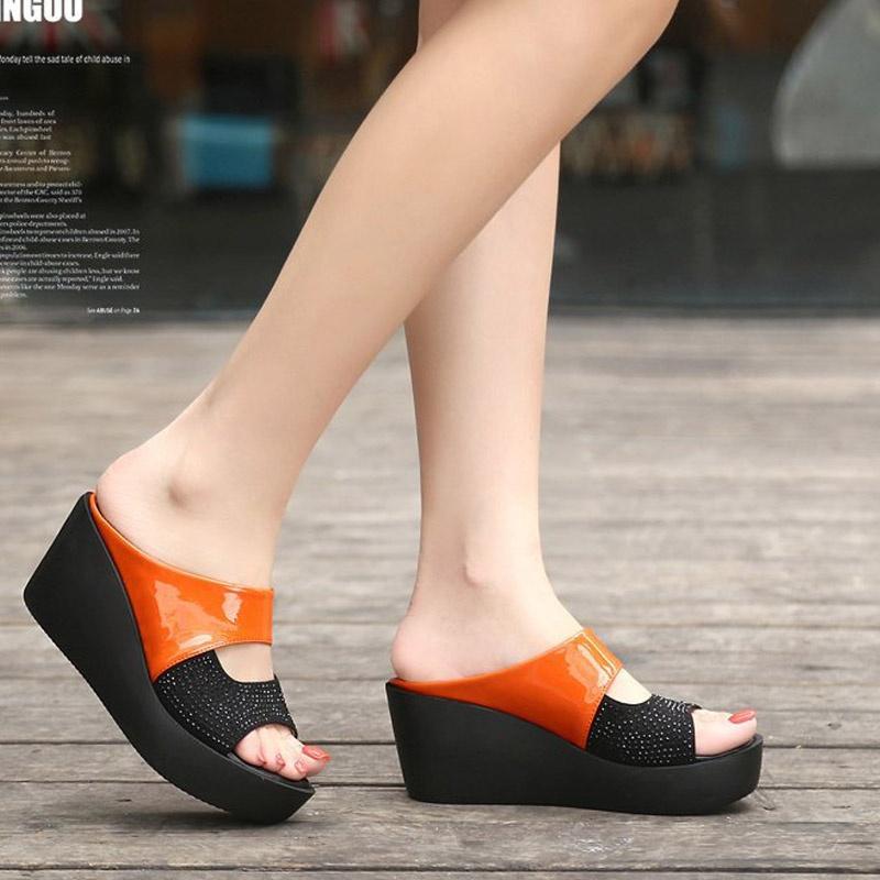 Summer New Women's Sandals Fashion Sequins High Heels Outdoor Sandals Ladies Wedge Heel Platform Slippers