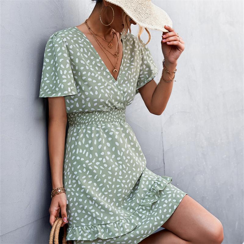 V-neck Dress Women's A-line Short Sleeved Spring Summer S-XXXL