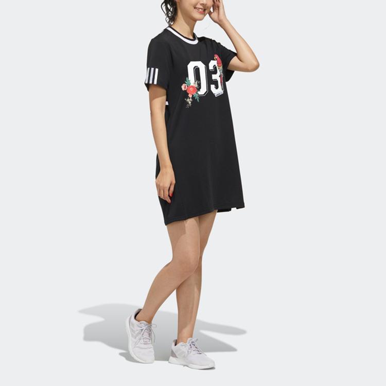 Adidas Neo Farm Dress Logo Sports Loose Print Moisture Wicking Quick Dry Ultra Light Breathable Round Neck Short Sleeve Dress Women Dresses FN6485