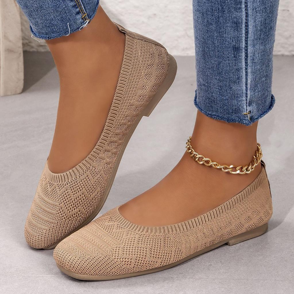 Women's Woven Flat Casual Shoes, Solid Color, Home and Outdoor, Fly Woven Breathable Single Shoes, Soft Sole Flat Shoes, Square Toe Casual Shoes