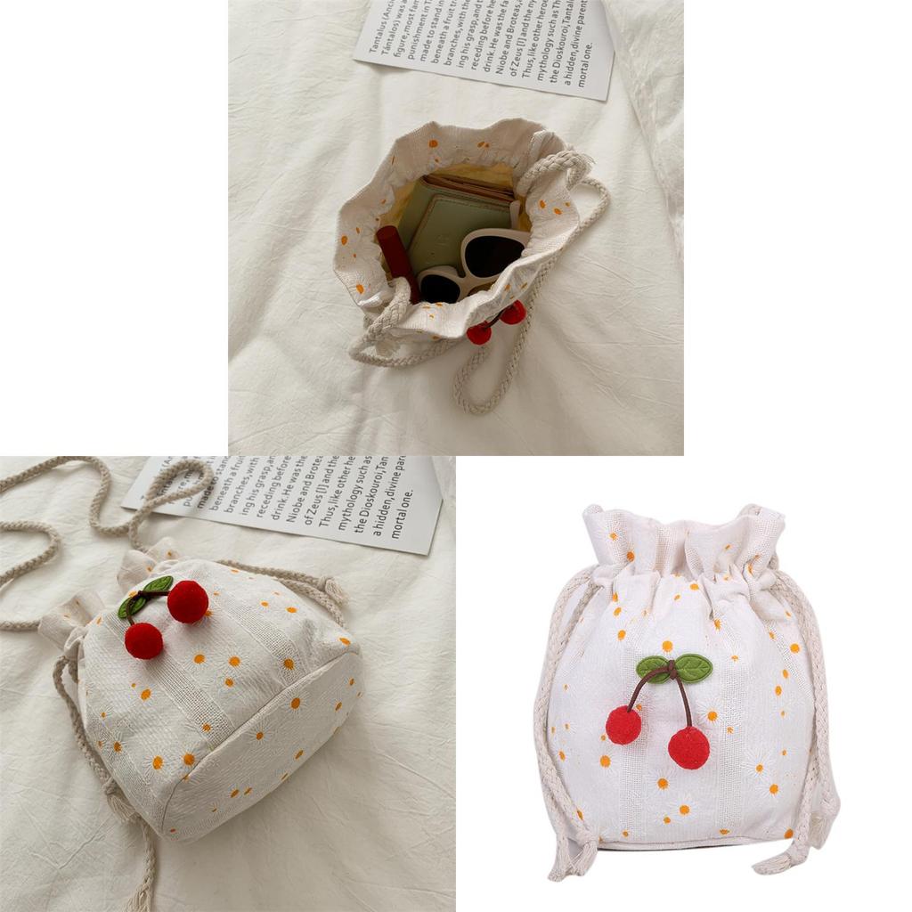 Canvas Bucket Bag For Women With Floral Design And Drawstring Closure For Daily Wear