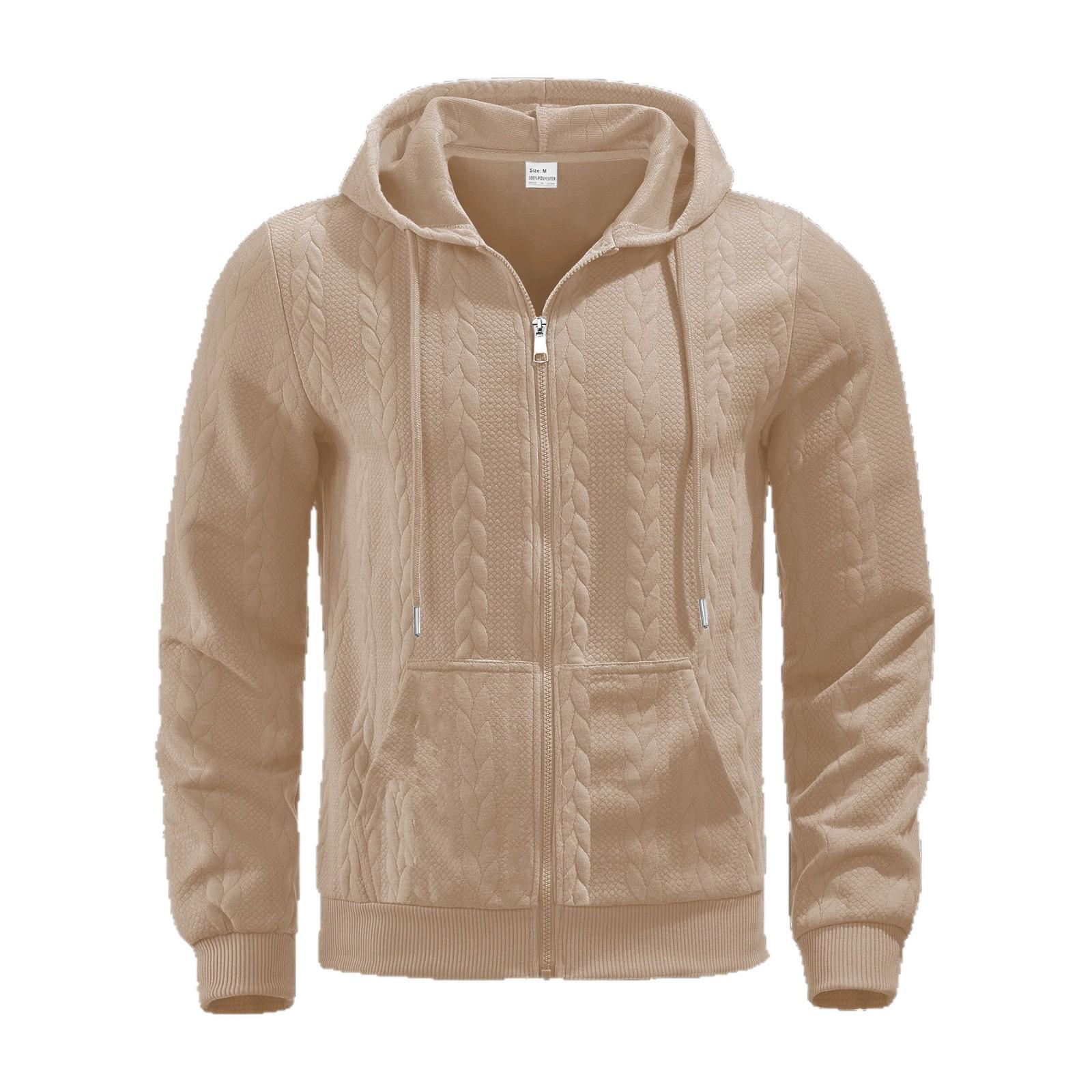 Men s Solid Color Floral Jacquard Zipper Hoodie Sweatshirt Large