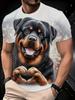 T-shirt Casual da Uomo a Maniche Corte con Adorabile Stampa di Cane Rottweiler - Tessuto a Maglia Traspirante Estivo, Vestibilità Regolare Girocollo, Leggera e Comoda
