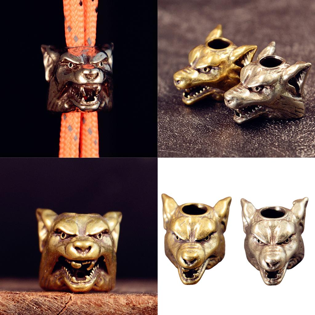 Handcrafted Brass Wolf Head Charm for Paracord or Keychain Jewelry Accessories Stylish Outdoor Enthusiast Accessory