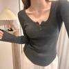 Fauler Wind halboffener Halsausschnitt innen gestrickter Pullover Damen Herbst Unterhemd Design-Sinn Nische Chic Weich Wachsig
