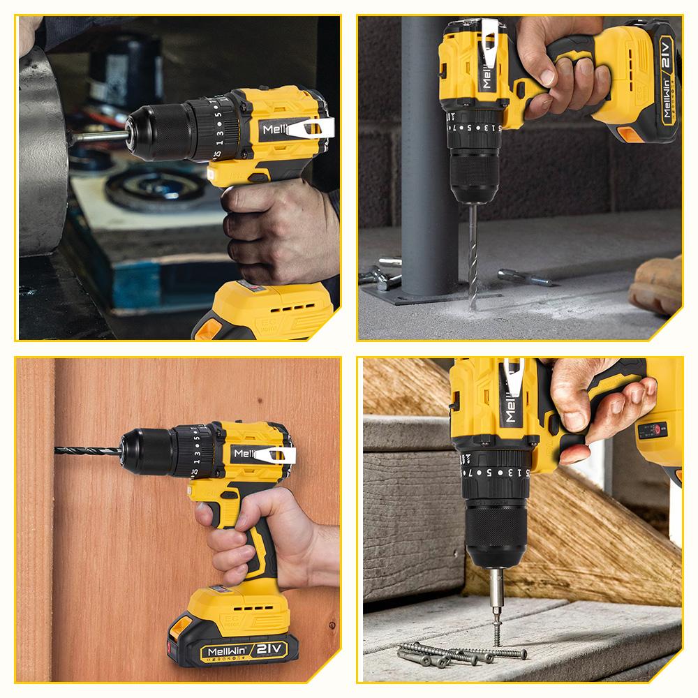 MELLWIN 13MM Bürstenloser Elektrohammerbohrer 25+3 Drehmoment Flachbohrer Schraubendrehersatz Home DIY Elektrowerkzeuge für Makita 18V Batterie