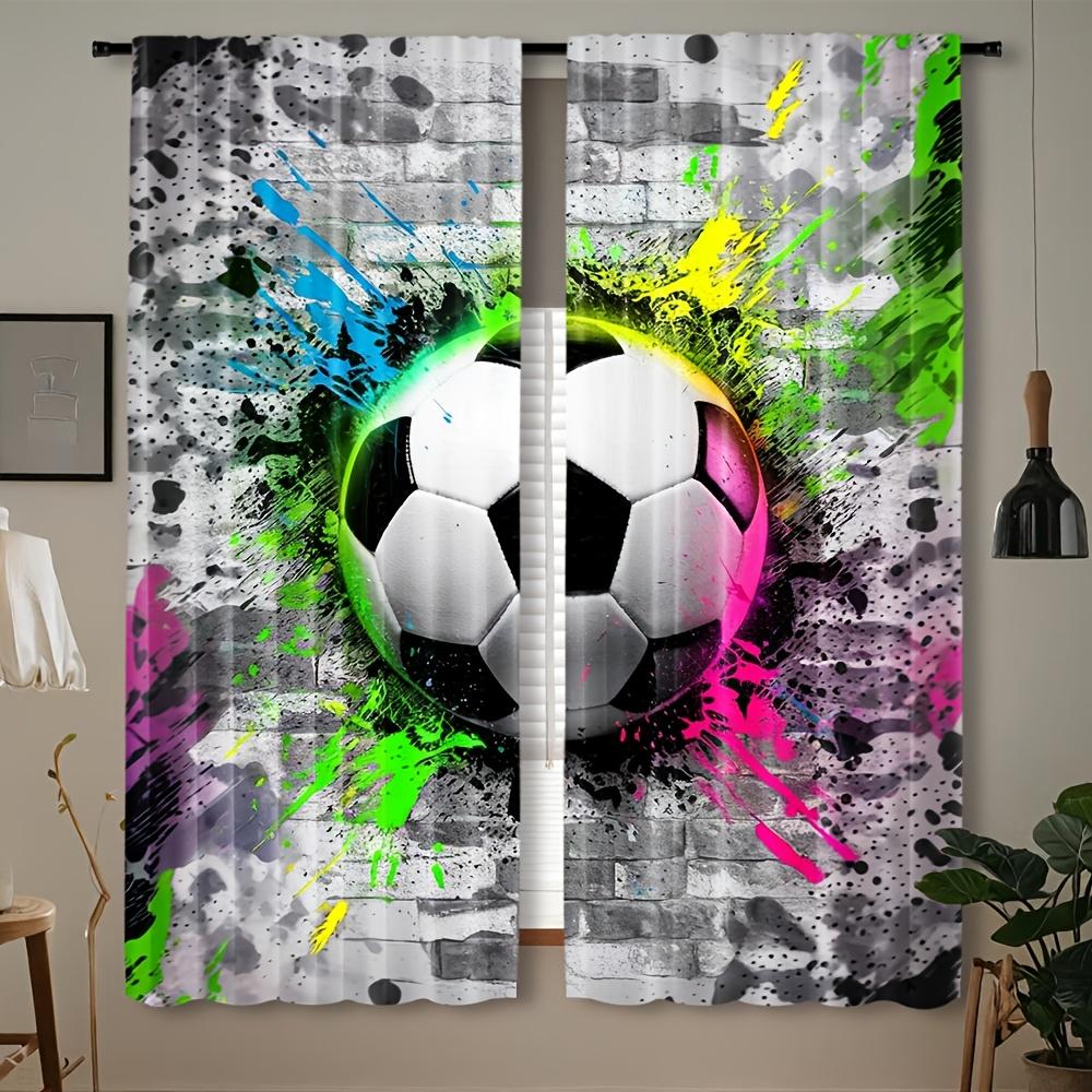 

2Pcs Vibrant Soccer Ball Curtains – Modern Minimalist Design With Graffiti Splashes, Blackout Panels For Living Room & Bedroom, 53x116cm 2pc&Without mount