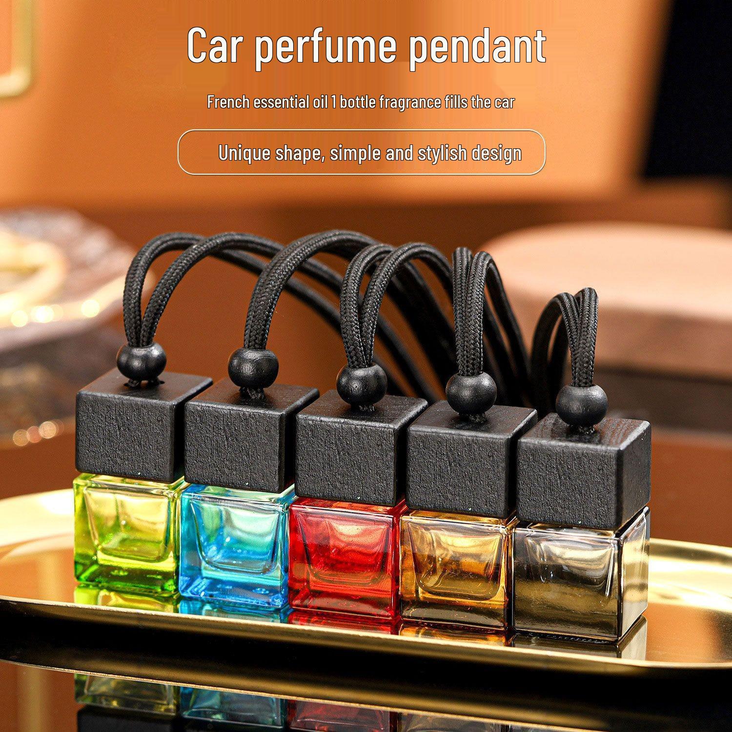 

Black Wooden Lid Car Air Freshener Pendant - Cologne Scent for Rearview Mirror Interior Decoration Osmanthus Essential Oil