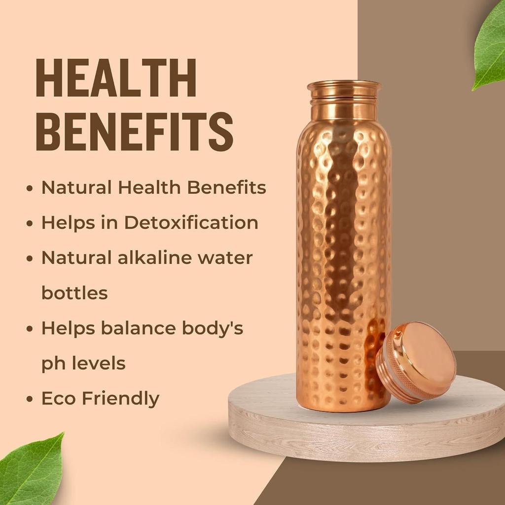 Copper Water Bottle 1 Ltr | Copper Bottle for Men & Women  | BPA Free & Leak Proof | Easy to Carry | Suitable for Yoga, School & Office