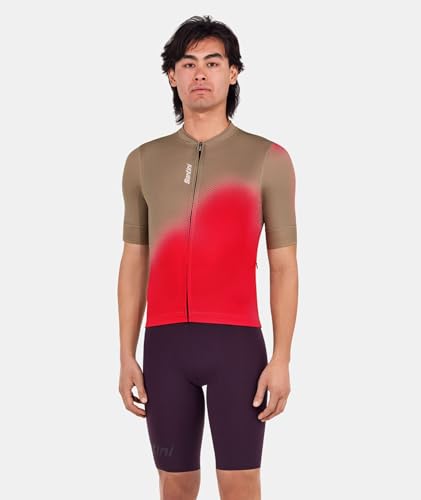 Santini Men's SPOT Cycling Jersey, Summer Style, Two-Piece Fabric, Rear Pocket, Red/Brown (Size 3XL), 5S94075CSPOT [Authentic]