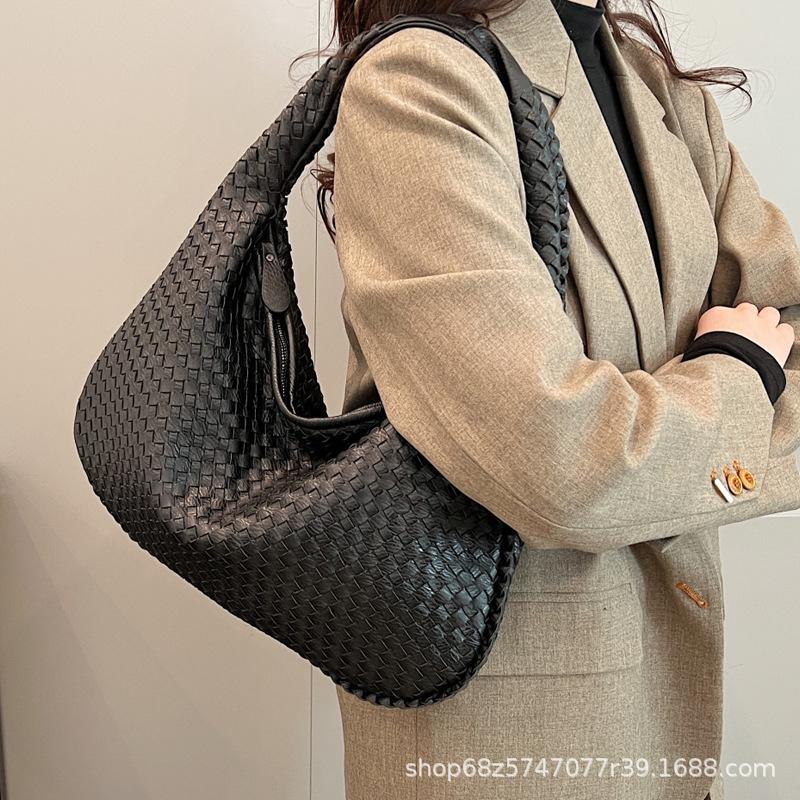 PU Woven Bag High-end Sense Bag Women's Simple Shoulder Tote Bag Korean Version Casual Armpit Hand-held Dumpling Bag