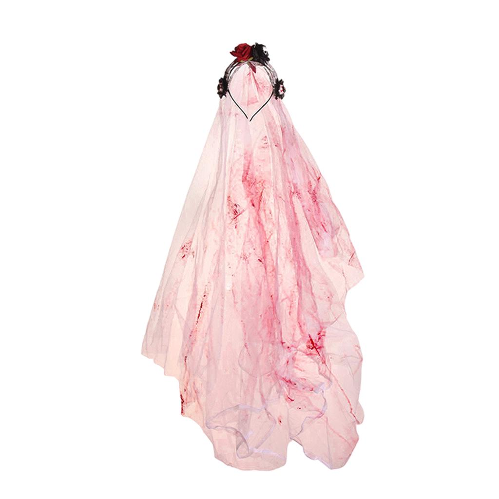 Halloween Ghost Bride Hair Hoop Blood Yarn Veil Halloween Simulation Flower Headband Wedding Cosplay Party Headwear Accessories
