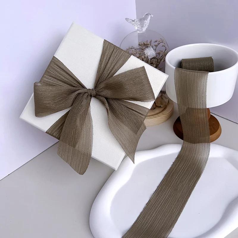 Silver Sparkling Yarn Ribbon Chiffon Wedding Wrinkle Mesh Accessories Bright Silk Wrinkle Gift Box Flower Bundle Packaging