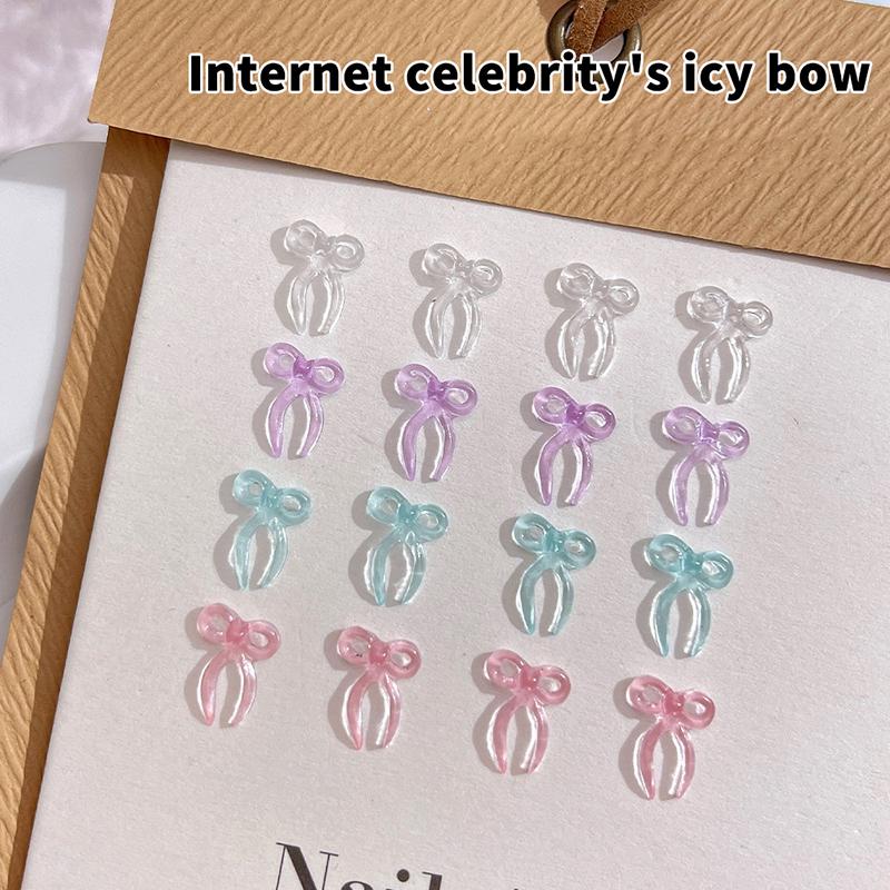50Pcs Transparent Colorful Ribbon Bows Nail Art Decorations Accessories Minimalist Jelly Bowknot Resin Nail Charms Diy Crafts