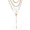 Long Cross Necklace Alloy Beads Stacked Design Portrait Tag Collarbone Chain Jewelry Women