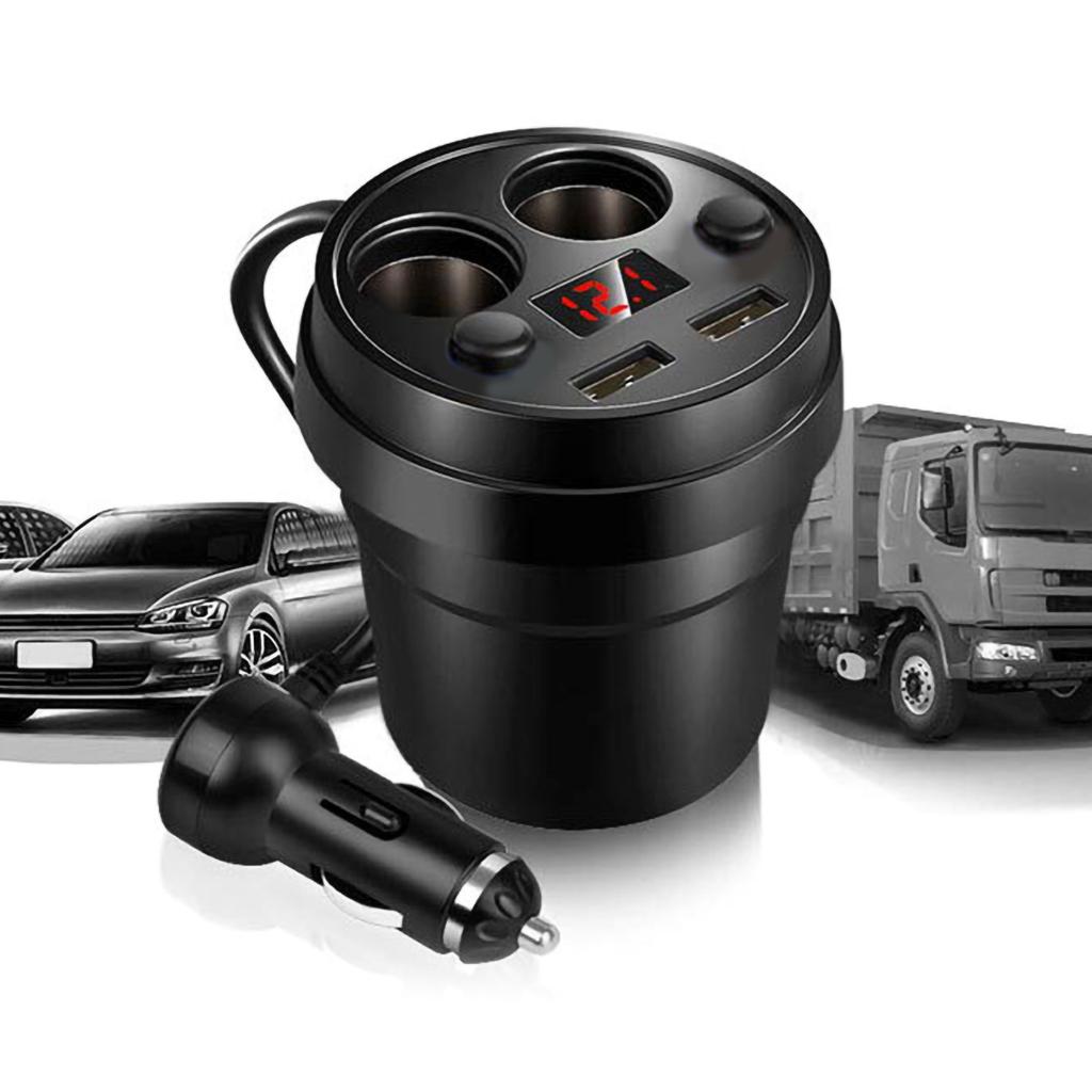 Cup Dual USB Car Charger with Wire Multifunction Cigarette Lighter for Phone Tablet PC