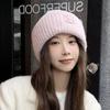 Windproof Warm Hat Solid Color Knitted Cap Winter Warm Beanies  Women