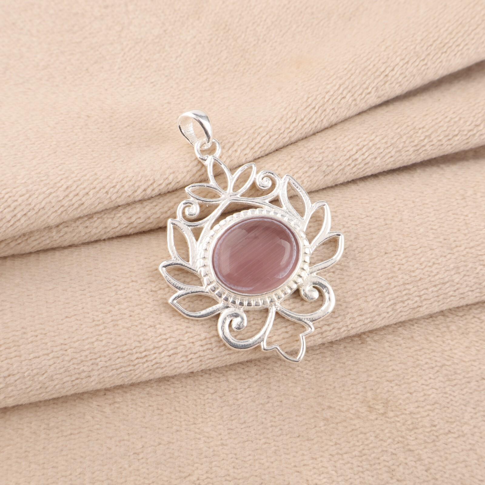

Purple Cat s Eye Gemstone 925 Sterling Silver Jewelry Handmade Pendant For Her CP-1-47