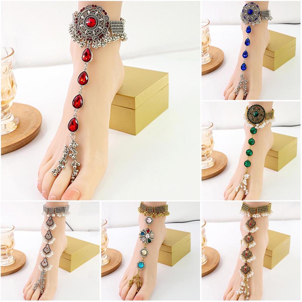 Retro Ethnic Geometric Water Drop Anklet - Bohemian Style Round Foot Ornament