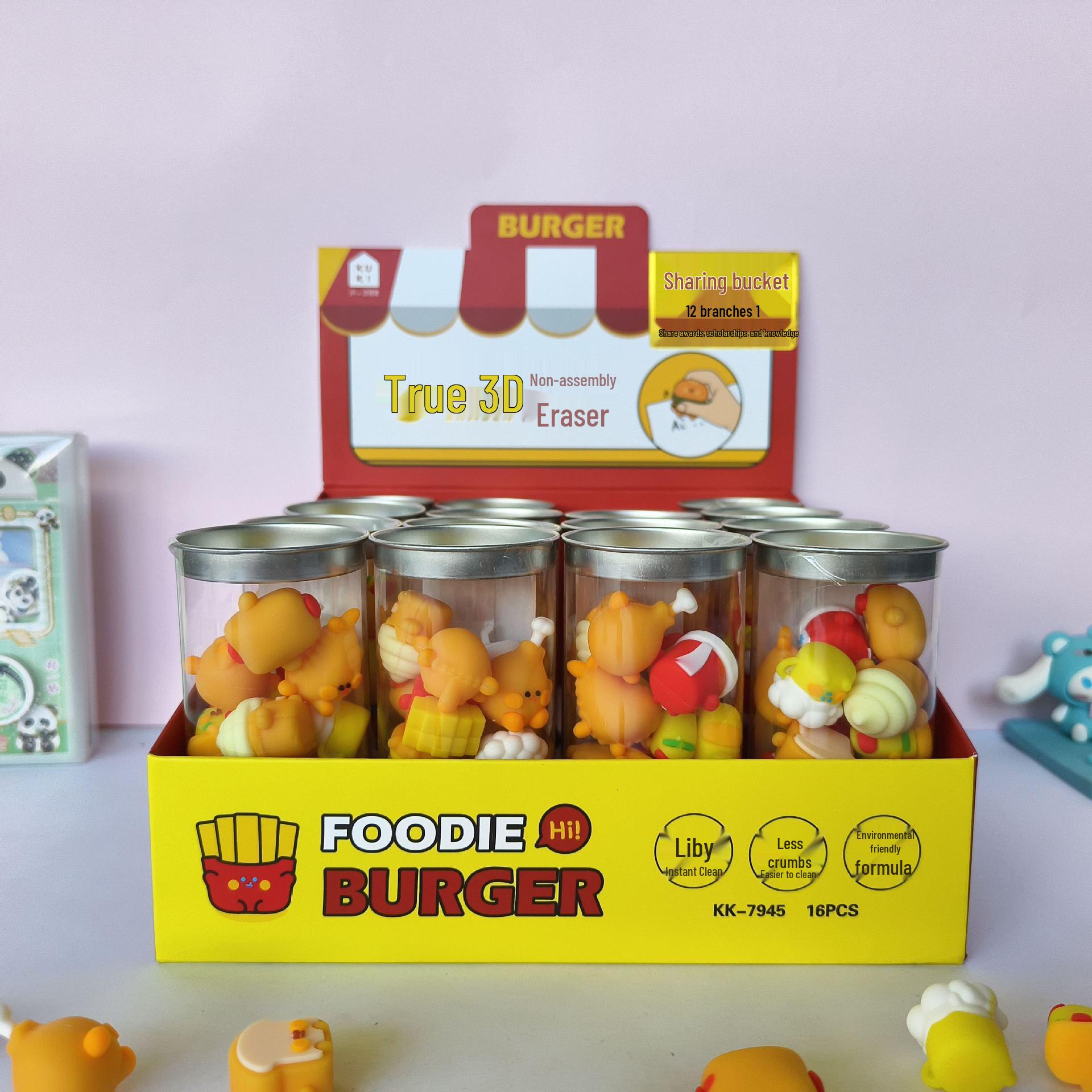 3D Foodie Family Animal Barrel Eraser - Students  Stereoscopic Shape Correction Tool (Model KK-7945)