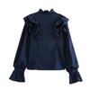 European and American Style, New Women's Clothing, Fashionable and Versatile Temperament, Textured Ruffle Edge Horn Sleeve Shirt