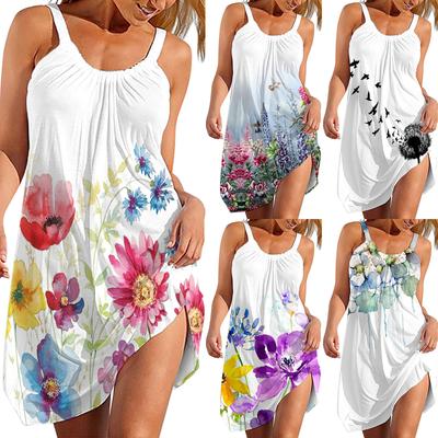 Vestidos de playa de verano para mujer Vestido camisola sin tirantes estampado sin mangas