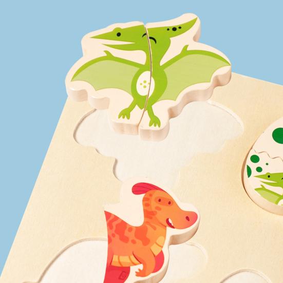 1 Set Holz-Dinosaurier-Puzzlebrett, 3D-Cartoon-Dino-Ei, passendes Brett, Feinmotorik, Farbform, Vorschullernen, pädagogisches Puzzlebrett-Spielzeug