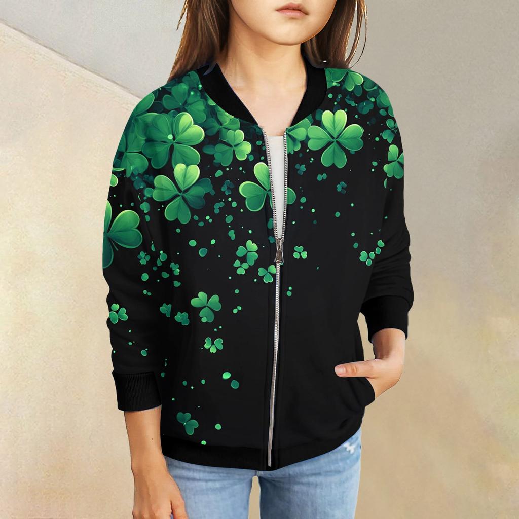 Dívčí bundy na zip Dětské podzimní mikiny s dlouhým rukávem Svrchní oděvy s kapsami St. Den svatého Patrika 5-15 let