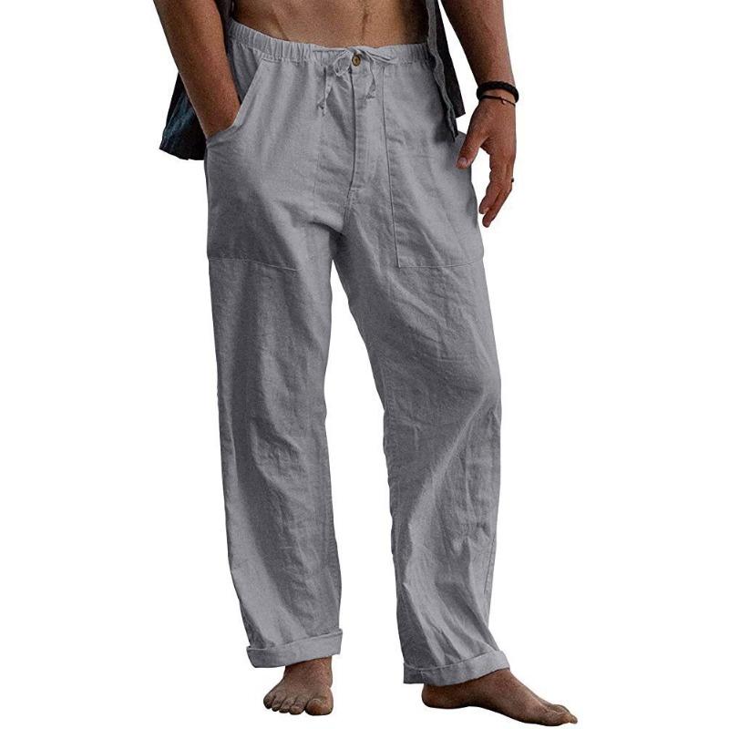 Cotton and Linen Pants Yoga Beach Loose Casual Pants Waist Drawstring with Pocket Men’s Casual Pants