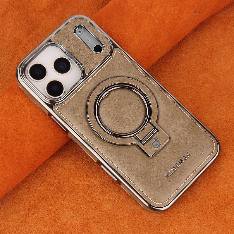 Magnetic Suction Leather Case for iPhone 17 Pro Max, 17 Air; Full Coverage, Drop-Proof Bracket.