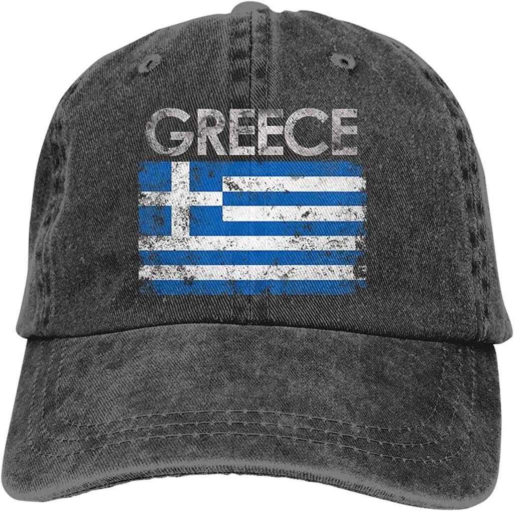 Griechische Flagge von Griechenland Denim Hüte für Herren Damen Baseballkappen Schirmmütze Schwarz Erwachsene Unisex Vier Jahreszeiten Lässig Polyester