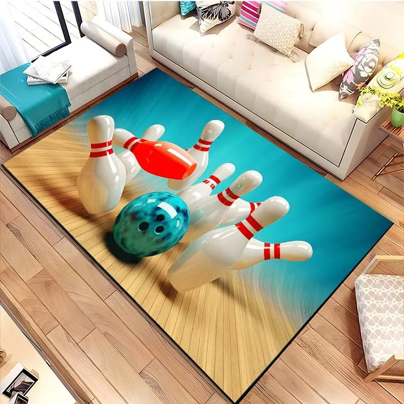 Bowling Party Area Rug for Boys Bedroom Living Room Decor Bowling Ball Carpet Sport Theme Floor Mat Non Slip Entrance Doormat