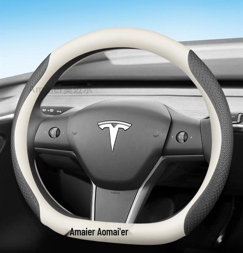 Tesla Steering Wheel Cover - Genuine Leather, Ultra-thin for Model 3 & Model Y