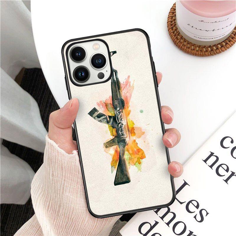 Soft Funda AK47 Gun Phone Cover For Iphone 14pro 11pro 12 13pro Max 5s 6s Xs 7 8plus SE Xr 12mini Coque Cases