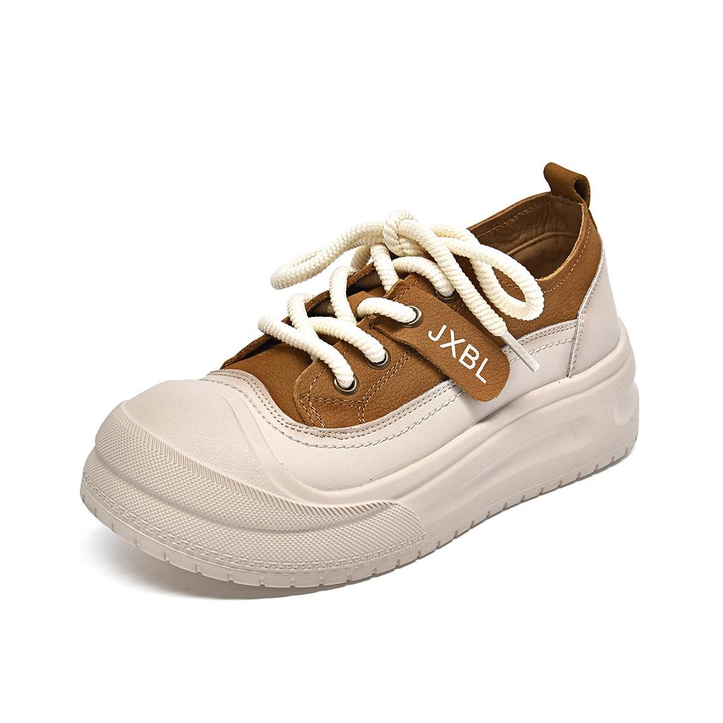 thick-soled white shoes women's autumn lace-up color matching single shoes comfortable letter board shoes