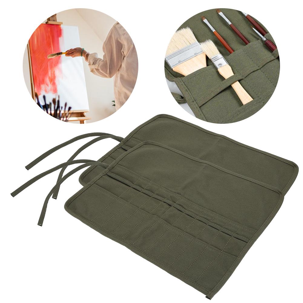 2Pcs Canvas Paint Brush Holder Gouache Oil Pen Storage Bag Roll Pen Case Artist Painting Sketch