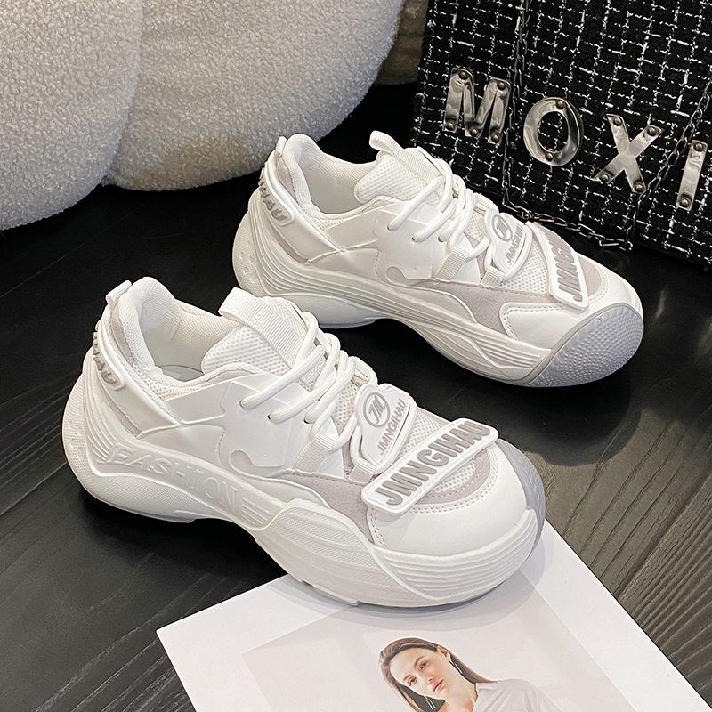 

Hong Kong style retro dad shoes ugly cute patch round head platform casual sports shoes 2025ins spring and autumn female tide 40 белый
