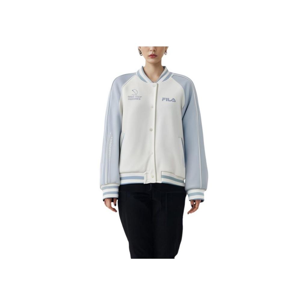 FILA Color Block Knit Long Sleeve Baseball Jacket Women jackets Sunlight-Blue F11W249501F-LB
