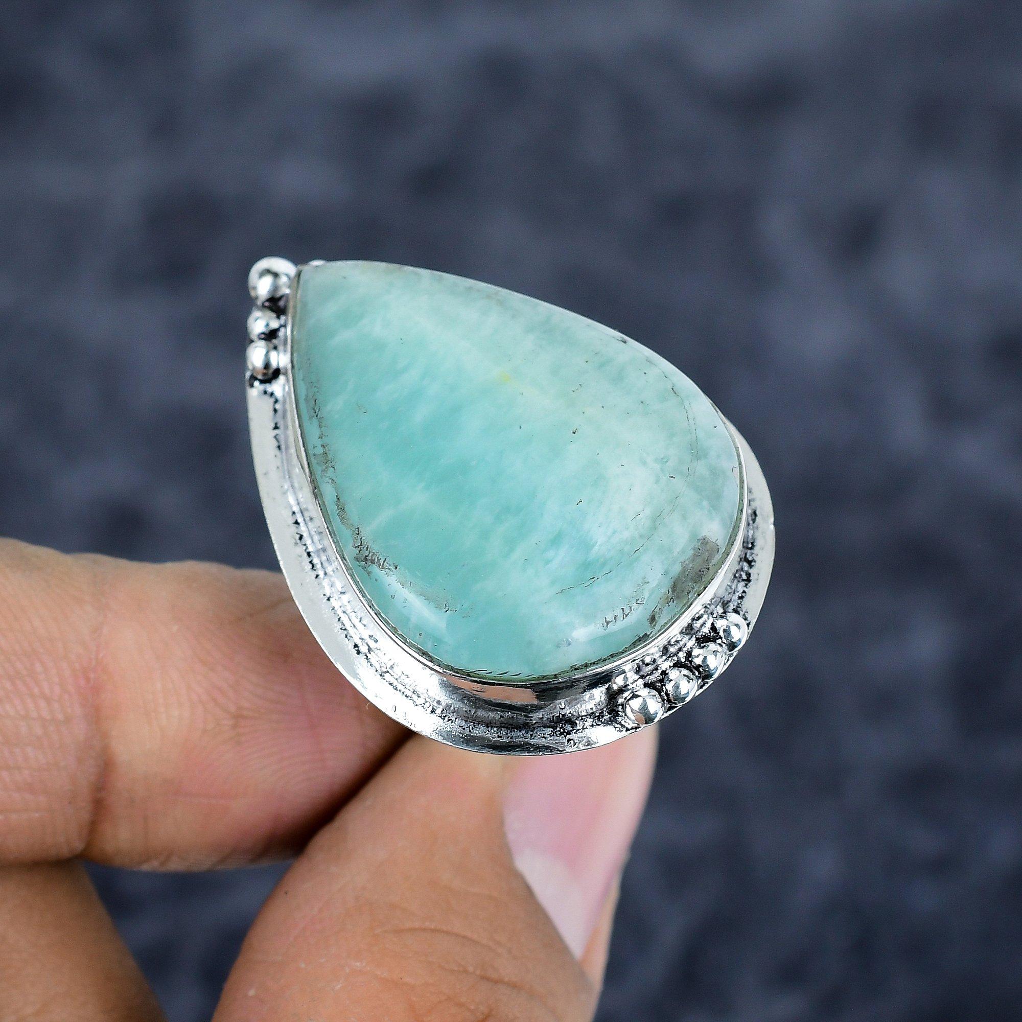 

Amazonite Gemstone Handmade 925 Sterling Silver Jewelry Ring Size 7.5 M-2825