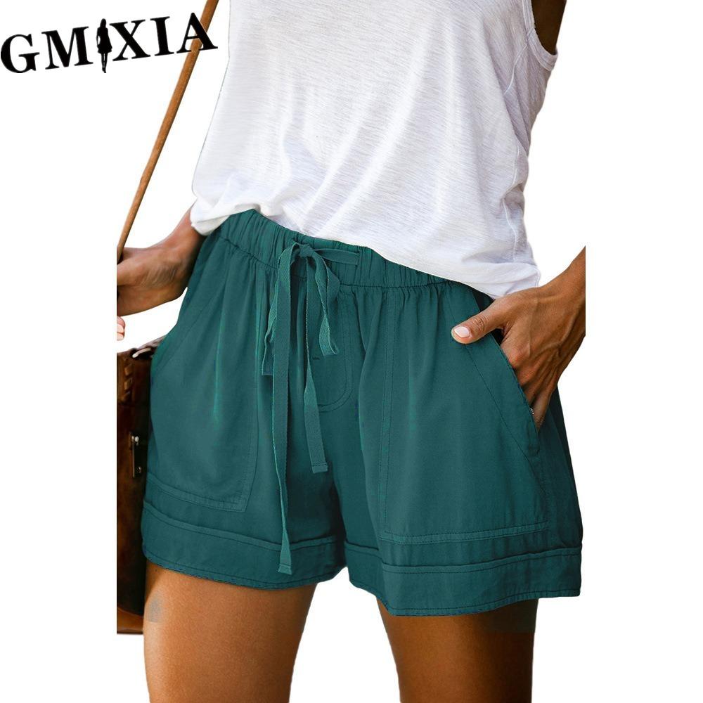 GMXIA Women's Casual Loose Elastic Waist Plus Size Shorts with Pockets Trousers