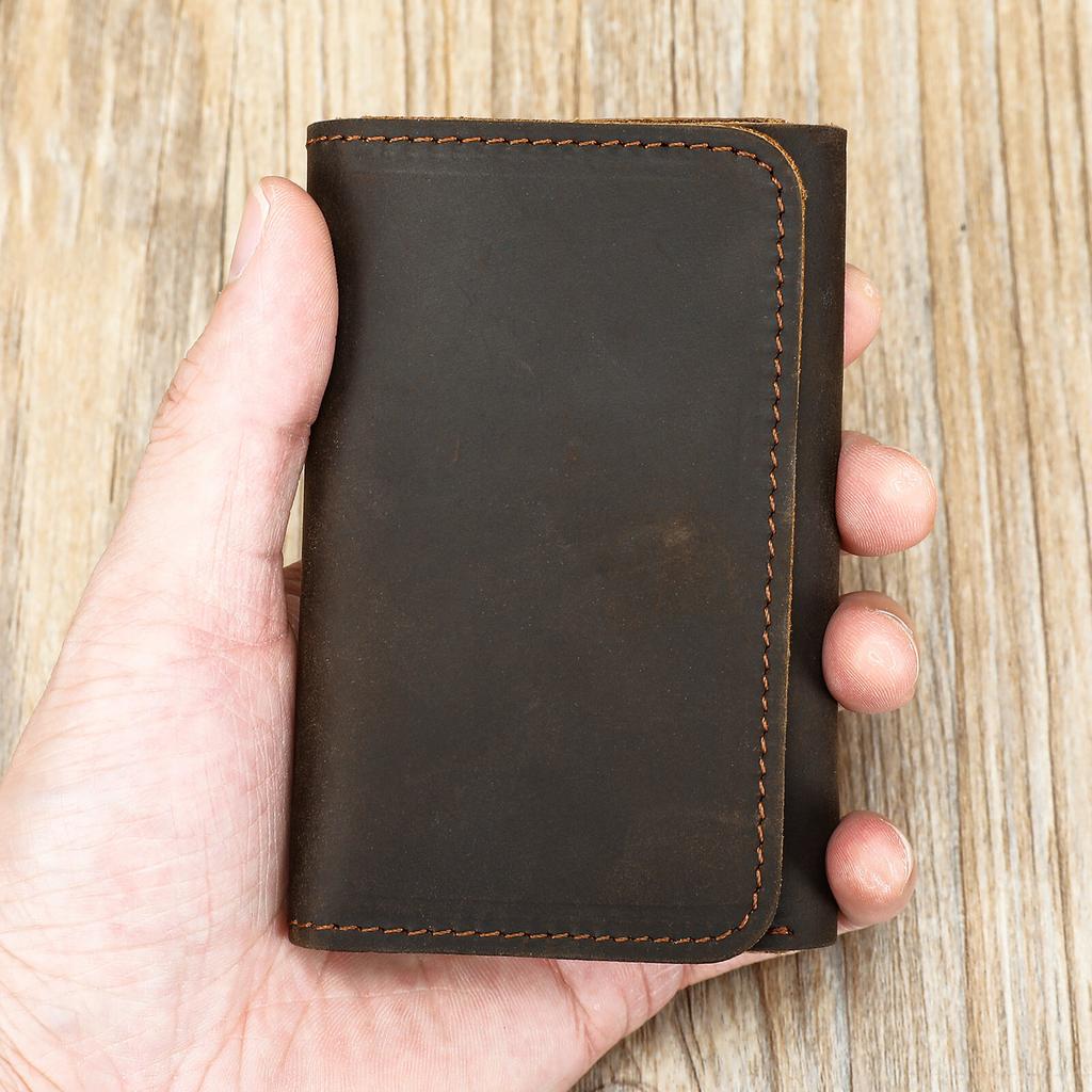 Vintage Crazy Horse Top Grain Leather Credit Card Holder Wallet Mens Slim ID VIP Cards Bags Small Change Coins Purses