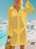 Women's Crochet Beach Cover Up Button Down Long Sleeve Cardigan Mini Dress