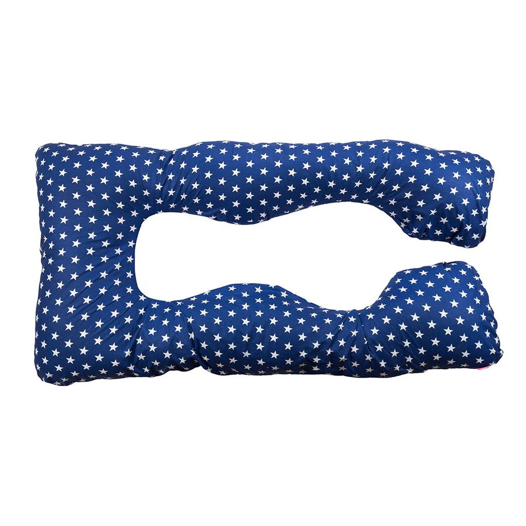 Cuscino per allattamento e gravidanza tipo U per dormire sul fianco - stelle blu navy