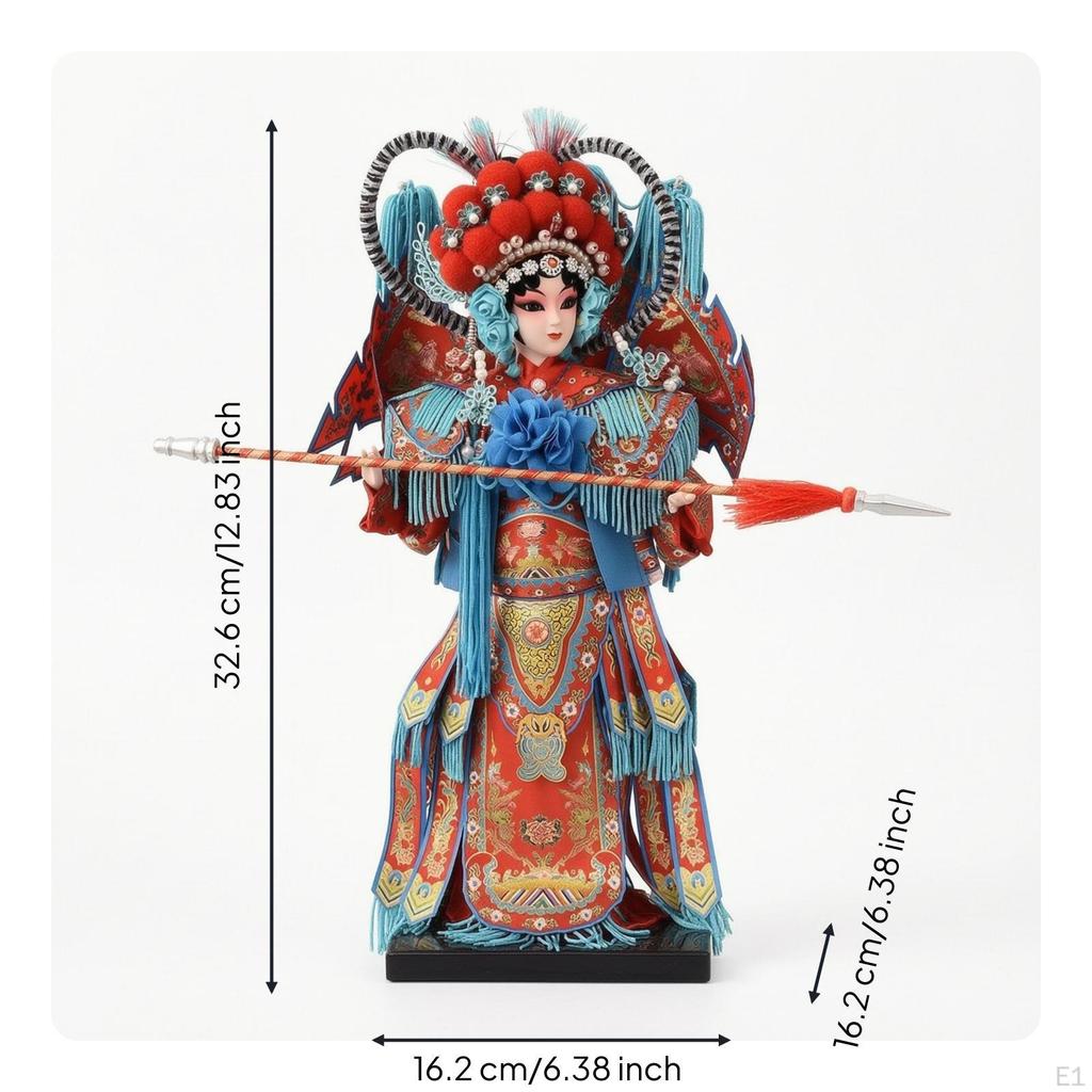 Chinese Opera Figurine Ornate with Display Base Decorative Traditional Doll for