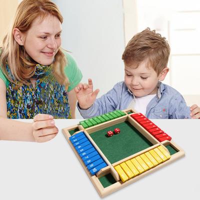 Shut The Box Board Game with 2/4 Dice Four-sided Kids Adults Family Educational Math Number Strategy Game Wooden Close The Box Toy Game Night Props